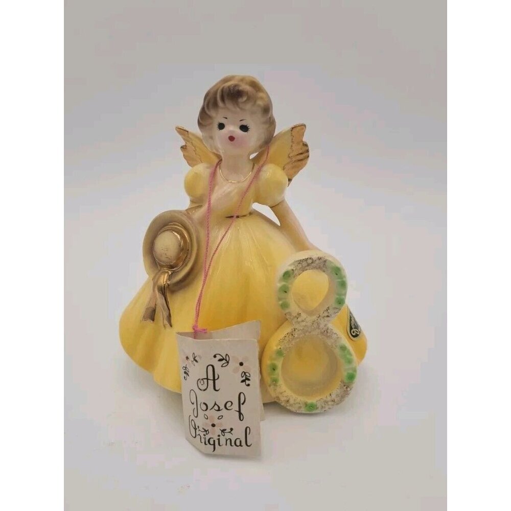 Josef Originals Figurine 8th Birthday Angel Girl‎ Yellow Dress Years Old Vintage